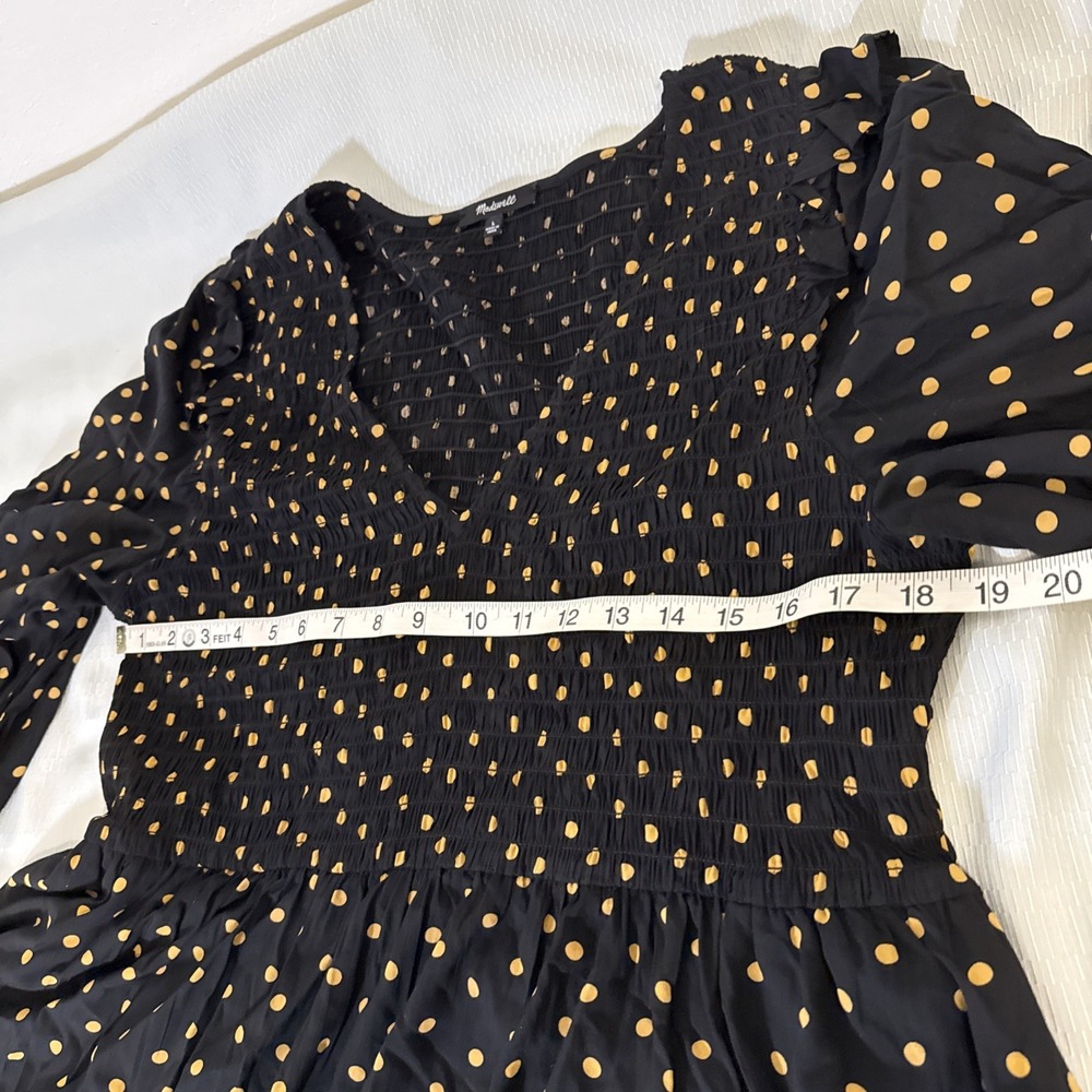 Madewell Lucie V-Neck Smocked Mini Dress in Polka Dot Size L - Picture 3 of 13